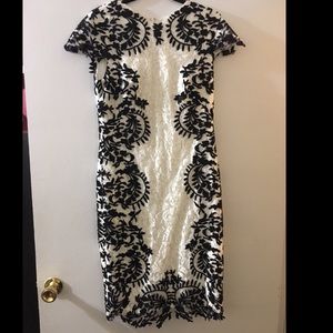Black and white embroidered lace midi dress